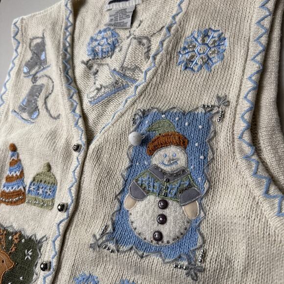 Women’s Vintage Winter Sweater Vest Size M Holiday Blue White Christmas Y2K 90s - Picture 4 of 11